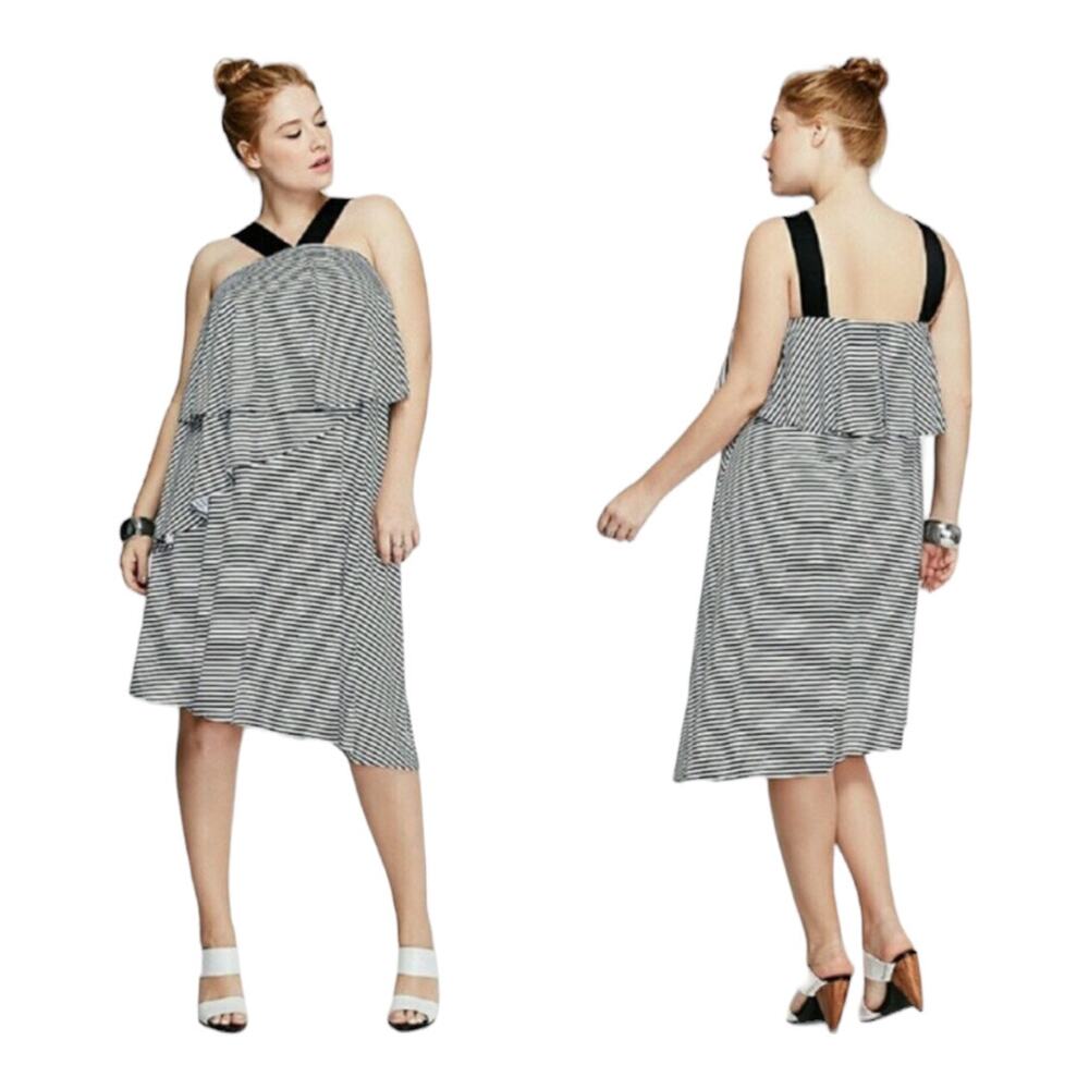 Lane Bryant Dress Striped Black White Tiered 14/16 Sleeveless